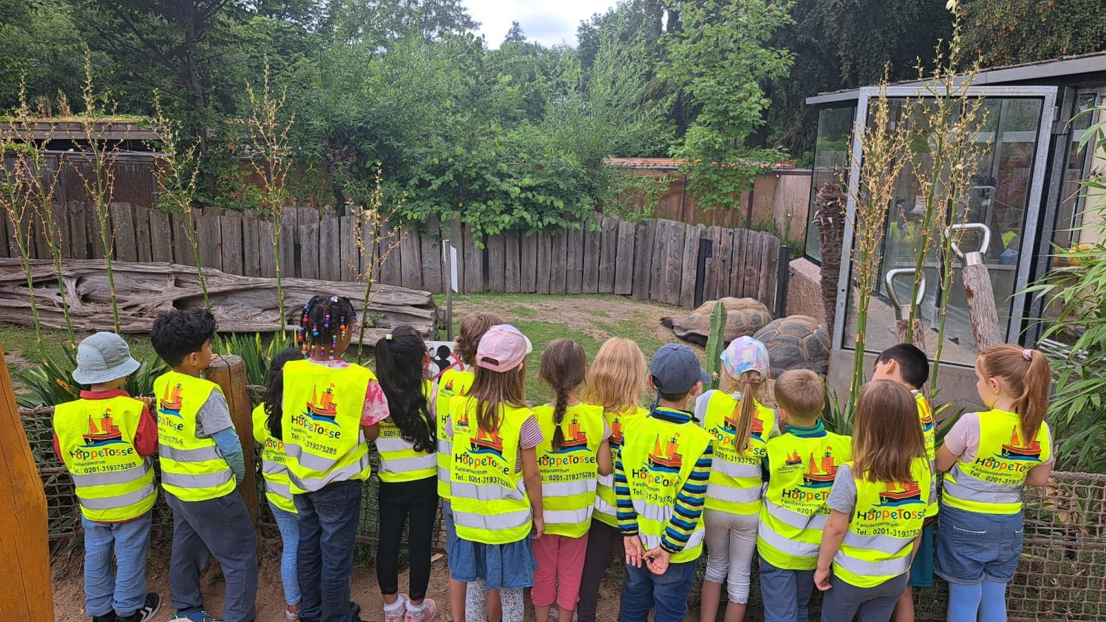 Rückenansicht Kindergruppe mit gelben Warnwesten