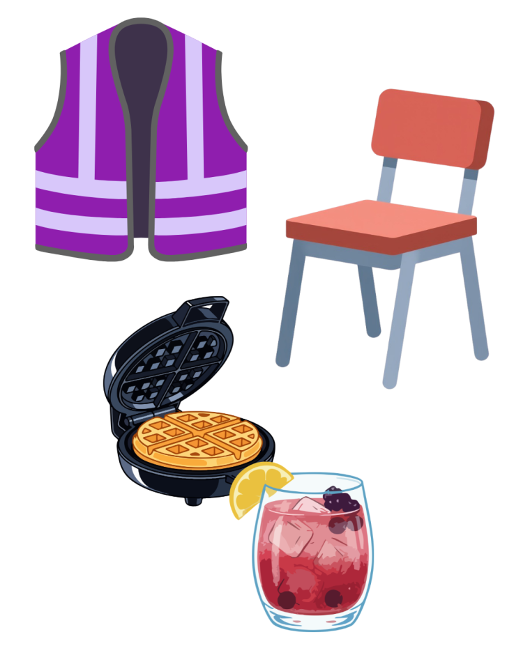 Icon Waffel, Getränk, Stuhl, lila Weste