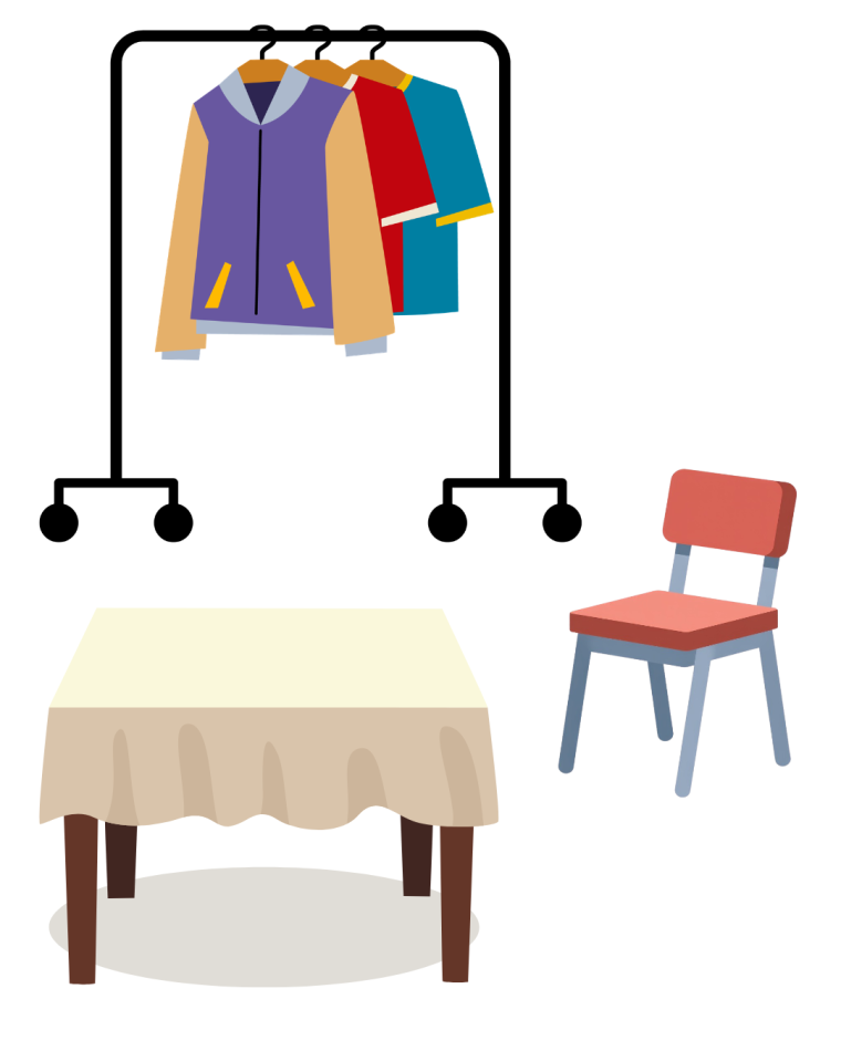 Icon Kleiderstange mit Kleidung, Stuhl, Tisch