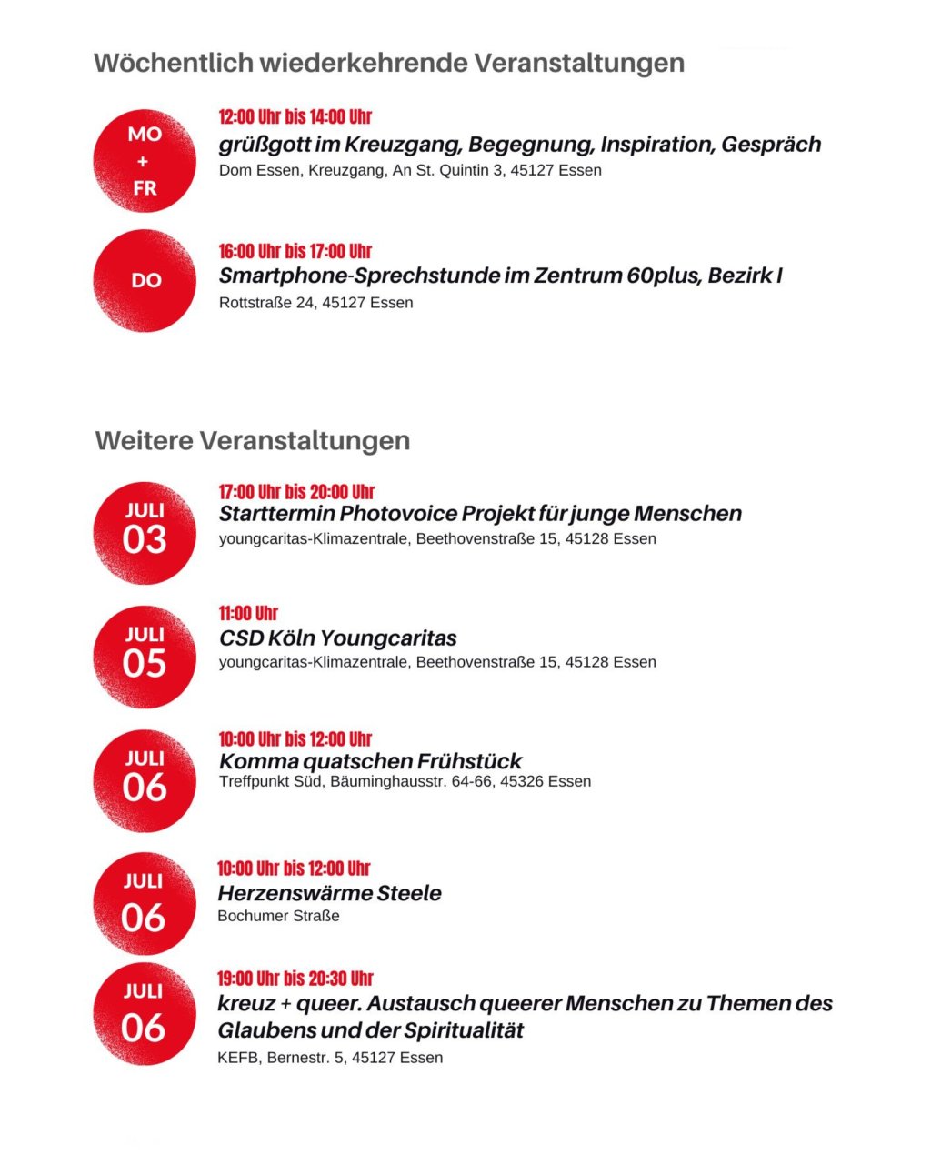 Veranstaltungen Juli 2026